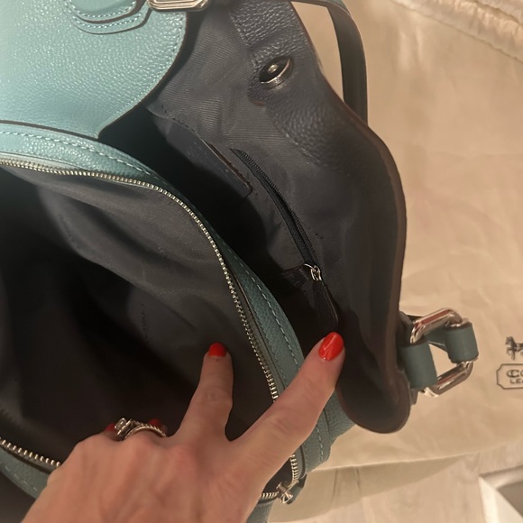 Coach Edie Teal Leather Women's Bag - Picture 6 of 9
